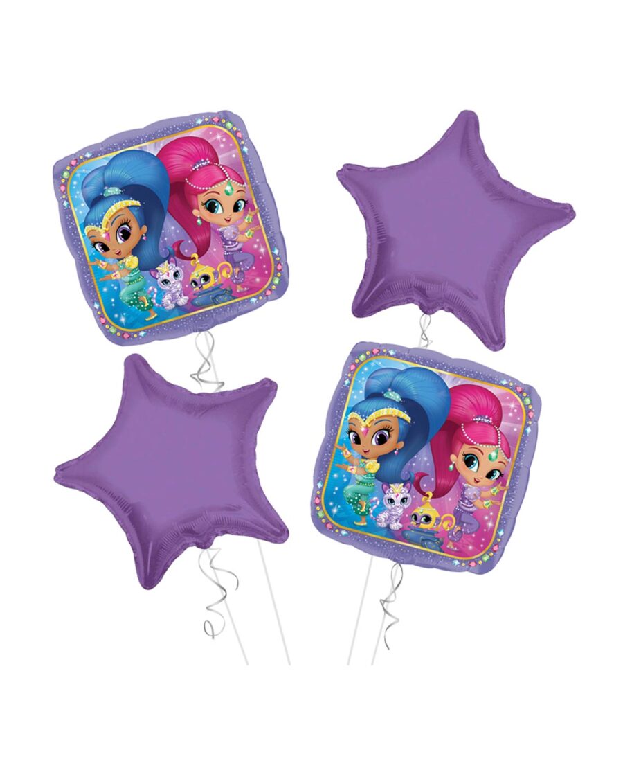 Shimmer & Shine Happy Birthday Balloon Bouquet 4pc - Image 1