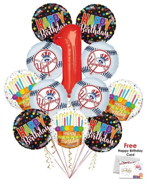 New York Yankees Happy Birthday Balloon Bouquet (12 Balloons)