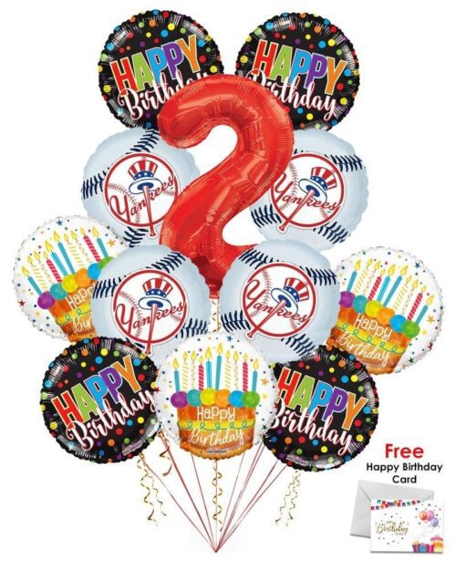 New York Yankees Happy Birthday Balloon Bouquet (12 Balloons) - Image 5