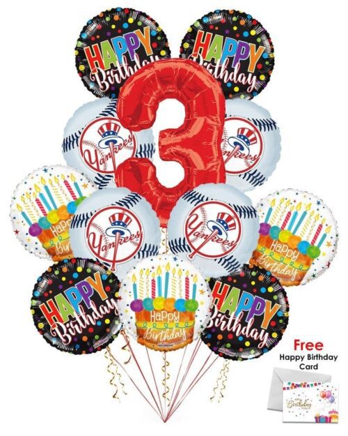 New York Yankees Happy Birthday Balloon Bouquet (12 Balloons) - Image 6
