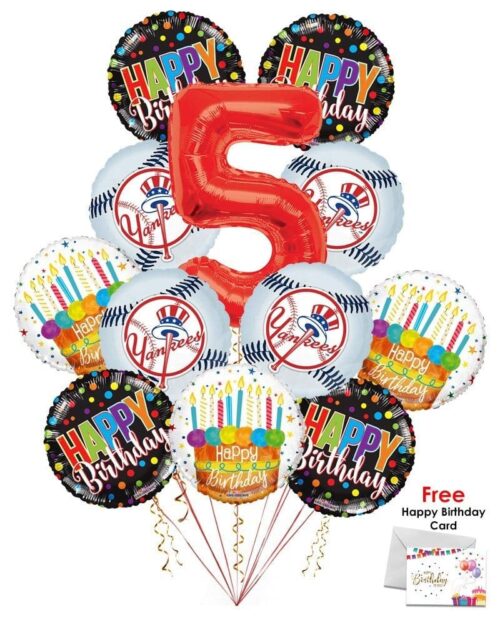 New York Yankees Happy Birthday Balloon Bouquet (12 Balloons) - Image 8