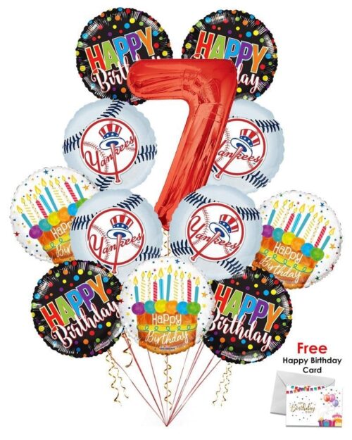 New York Yankees Happy Birthday Balloon Bouquet (12 Balloons) - Image 10