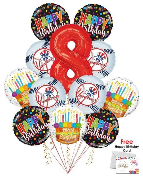 New York Yankees Happy Birthday Balloon Bouquet (12 Balloons) - Image 11