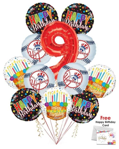 New York Yankees Happy Birthday Balloon Bouquet (12 Balloons) - Image 12